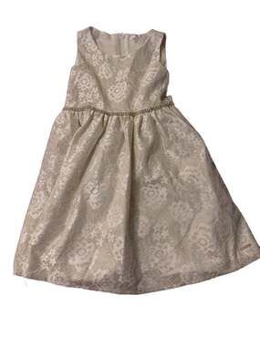 Tahari Girl Size 6 Ivory and Gold Floral Lace Special Occasion Dress with Rhines